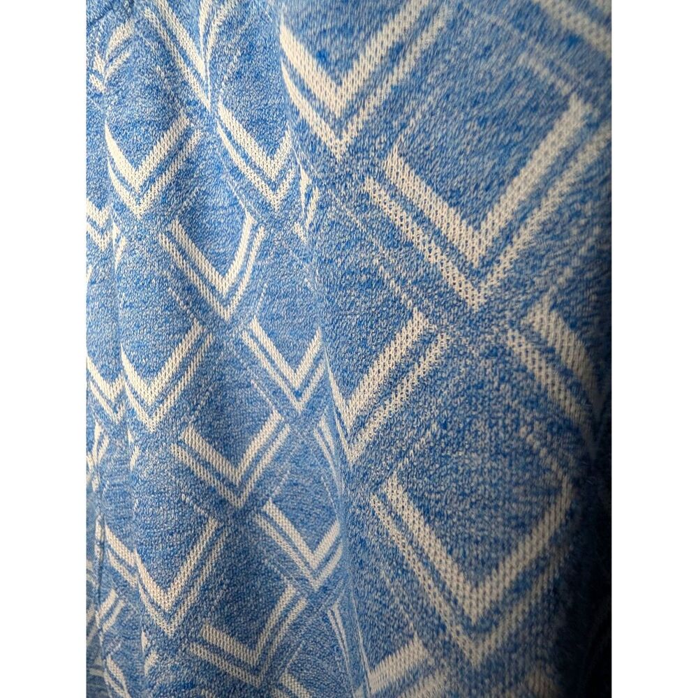 Vintage Handmade Blue Geometric Long Sleeve Midi Dress w/ Tie Waist - Picture 5 of 9